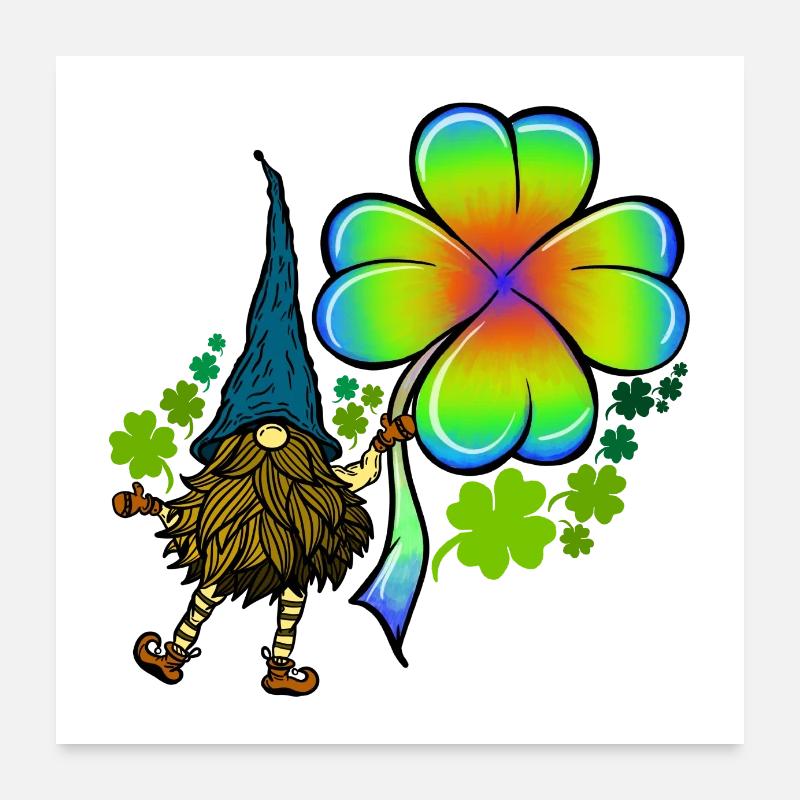Gnome Tie Dye Kleeblatt Klee St. Patricks Day - Poster 60x60 cm - Weiß
