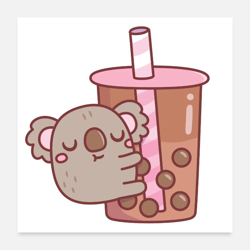 Cute Chubby Koala Bear Hugging Bubble Tea Poster 24" x 24" (60x60 cm)