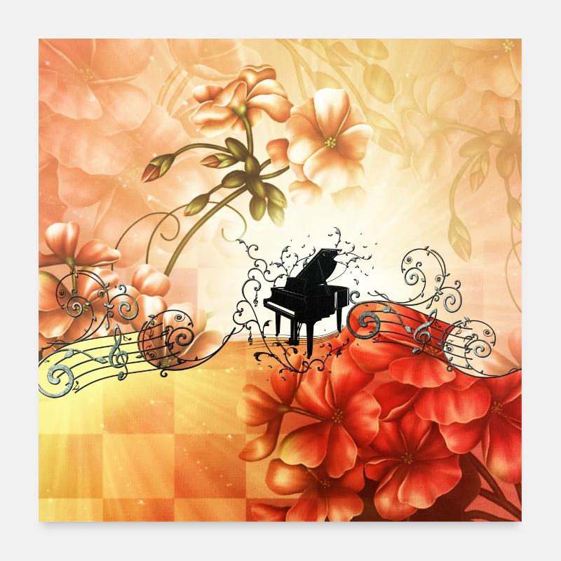Wunderbare Blumen mit Klavier und Tonarten. Poster 60x60 cm