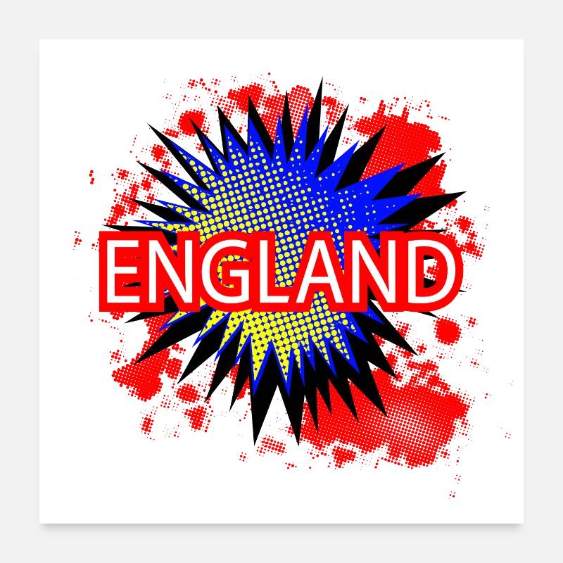 Angleterre Rouge Blanc et Bleu Dessin animé Exclamation Poster 60 x 60 cm