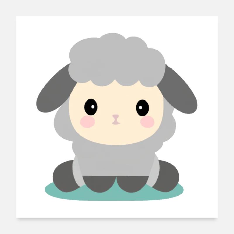 Sitzende Kawaii-Schafe Poster 60x60 cm