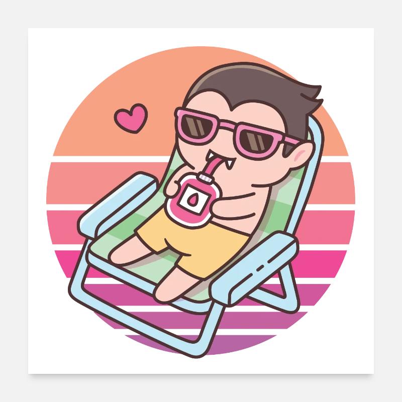Cute Vampire Chilling With Blood Pack Sunset Poster 24" x 24" (60x60 cm)