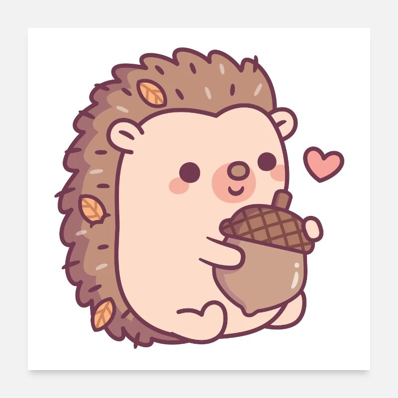 Mignon petit hérisson avec des feuilles d’automne et un gland Poster 60 x 60 cm