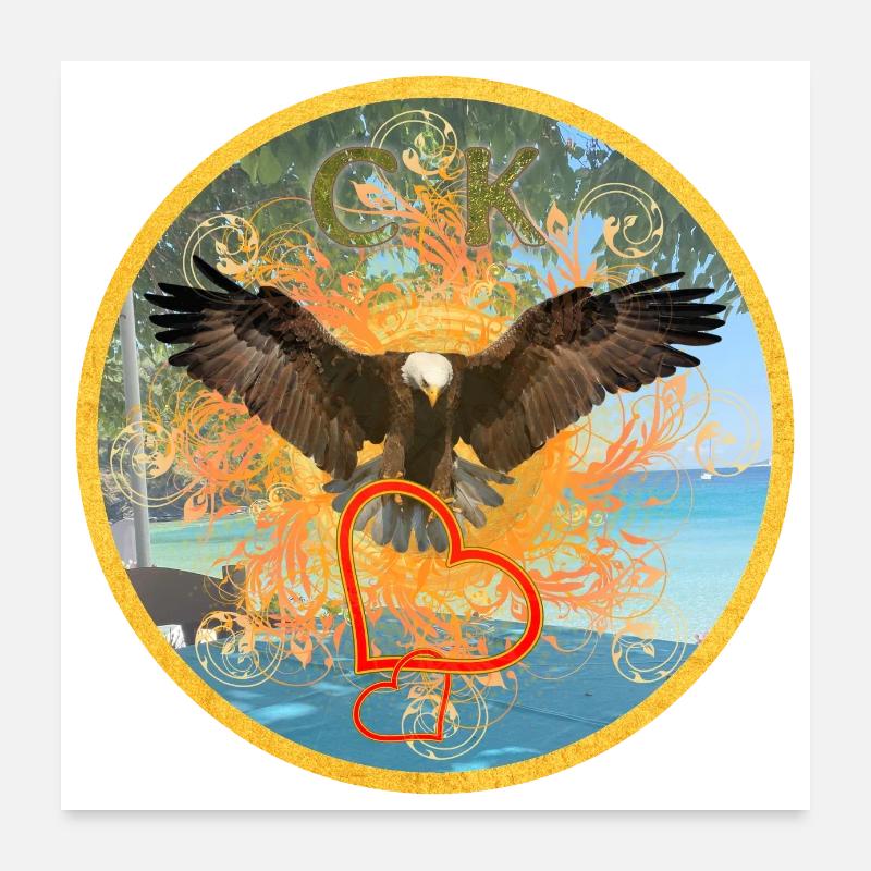 Fullness/Love Symbol -- Eagle Sea Hearts Mandala Poster 24" x 24" (60x60 cm)