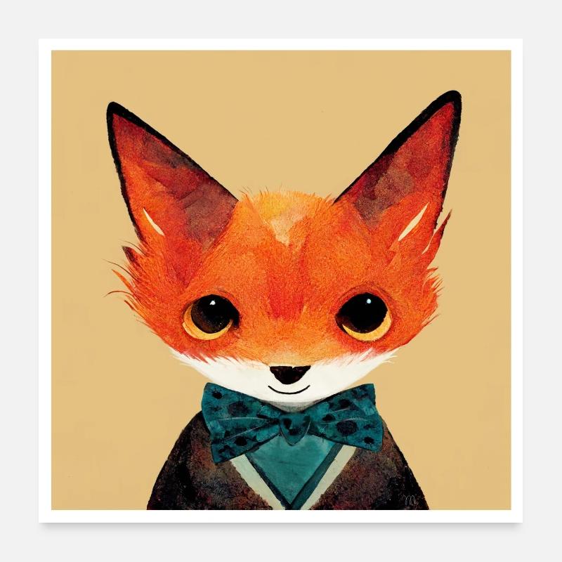 Petit renard avec mouche Poster 60 x 60 cm