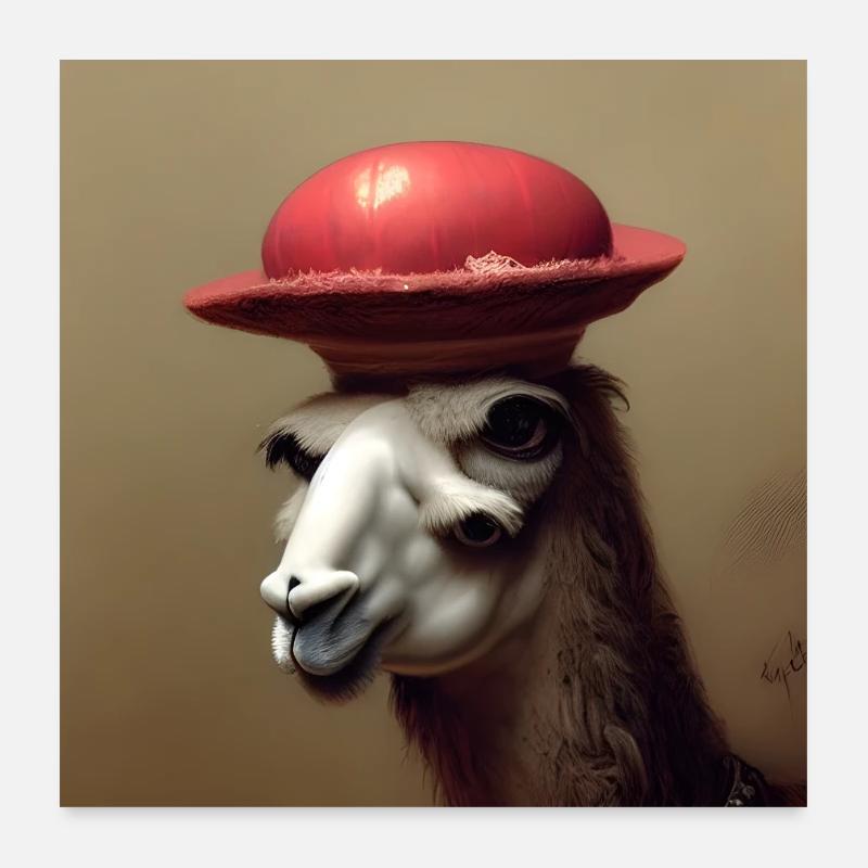 Three-eyed llama wearing a melon hat Poster 24" x 24" (60x60 cm)