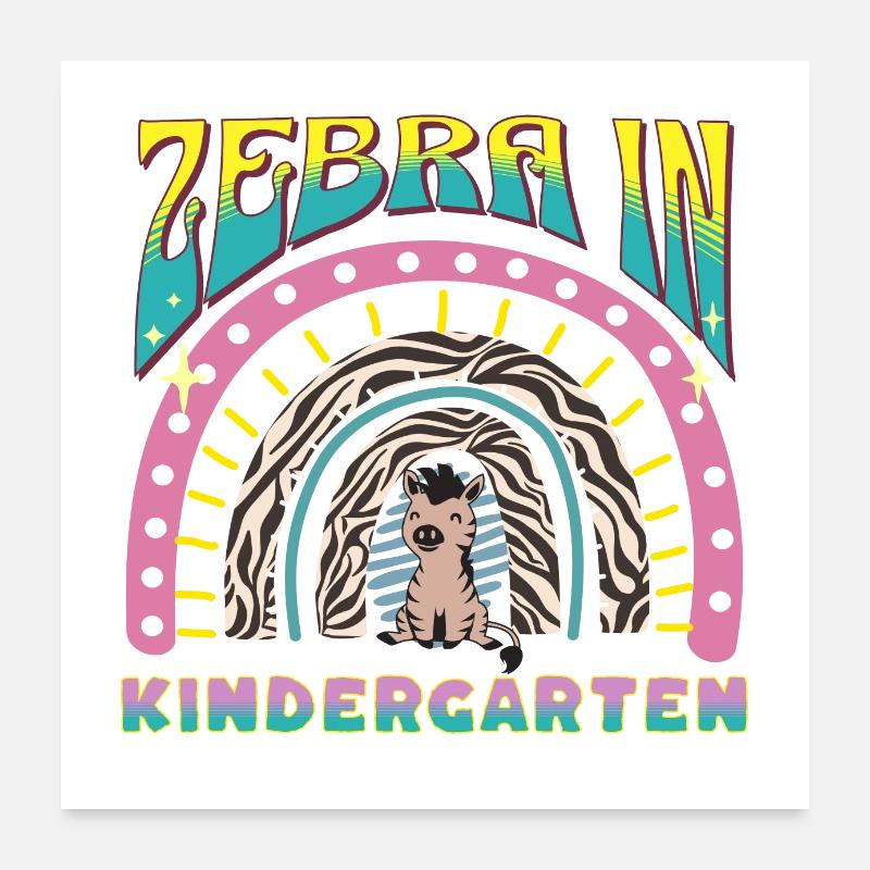 Zebra dans la conception de la patrouille arc-en-ciel de la maternelle Poster 60 x 60 cm
