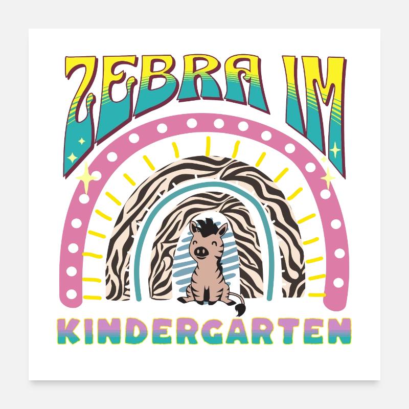 Zebra im Kindergarten Regenbogen Streife Design DE Poster 60x60 cm