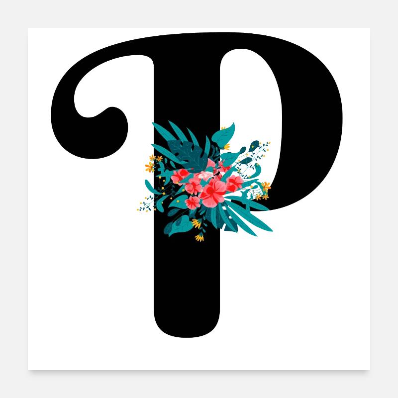 lettre P fleuris Poster 60 x 60 cm