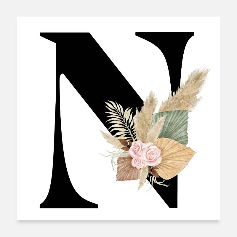 lettre N fleuris Poster 60 x 60 cm