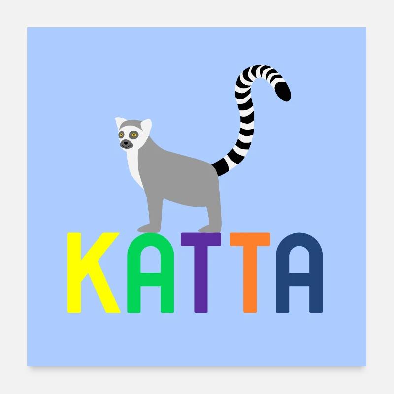 Katta Lemur Halbaffe Affe Catta Kattas Lemuren - Poster 60x60 cm - Weiß