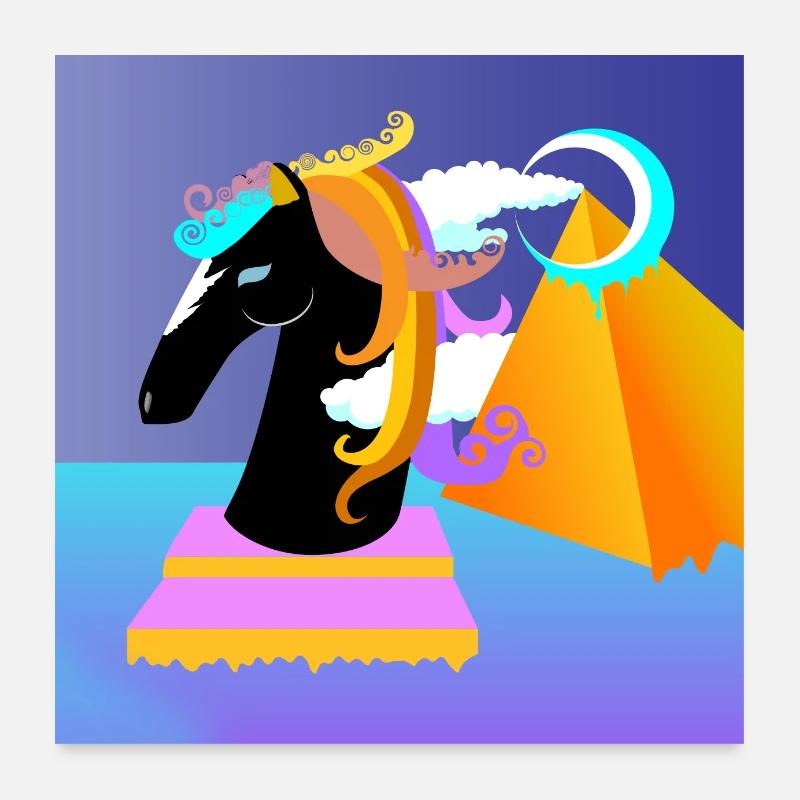 Cheval d’échecs pop art avec pyramide à l’arrière - Poster 60 x 60 cm - blanc