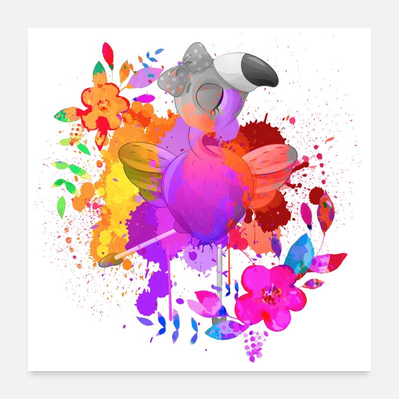 Danse des fleurs Flamant Rose Éclaboussure de Couleurs Art Poster 60 x 60 cm