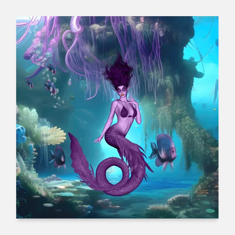 Merveilleuse sirène dans les profondeurs de l’océan Poster 60 x 60 cm