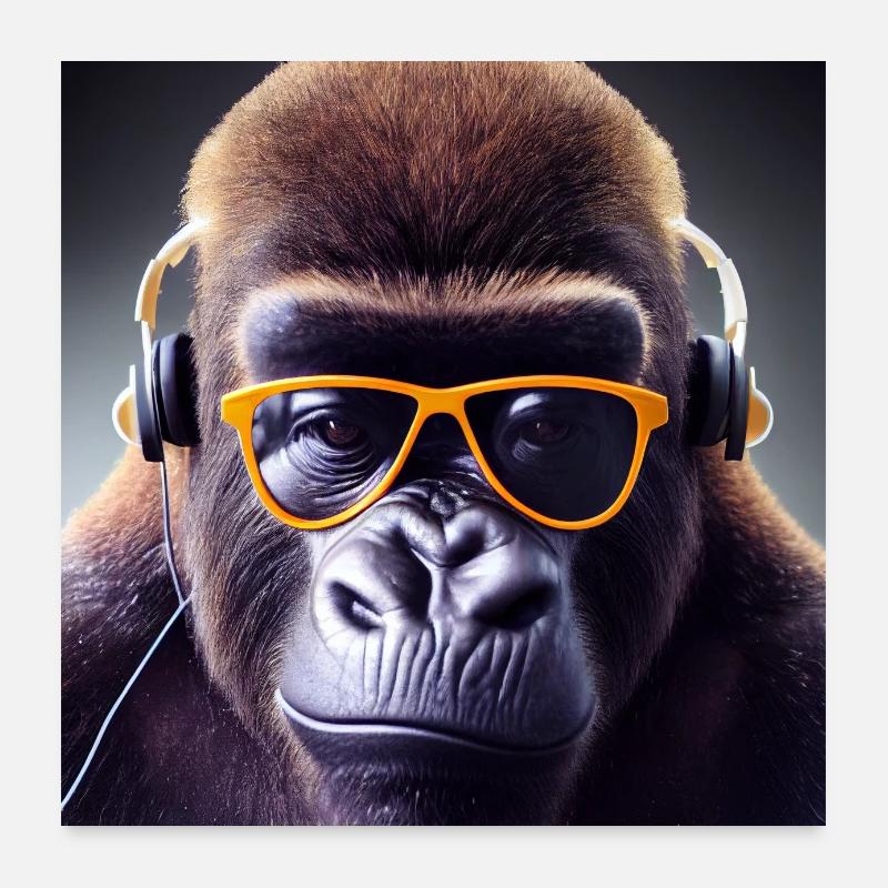 Gorilla mit Kopfhörern Poster 60x60 cm
