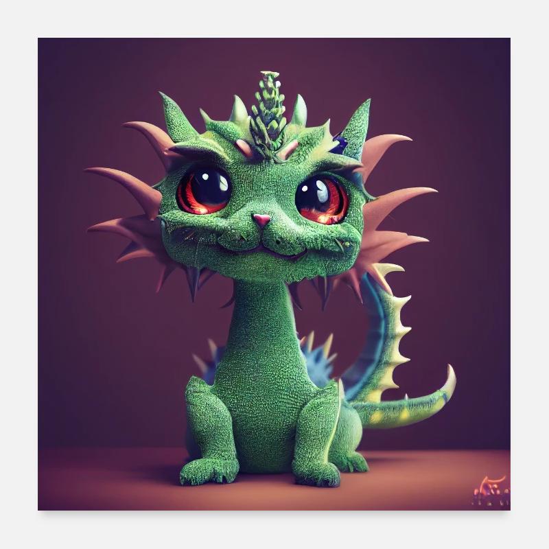Drache Poster Drachen grüner Drache Poster 60x60 cm