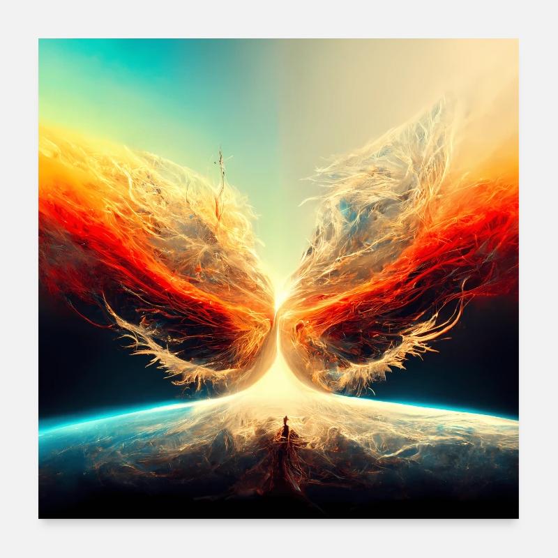 Papier peint épique avec terre et espace avec feu Poster 60 x 60 cm