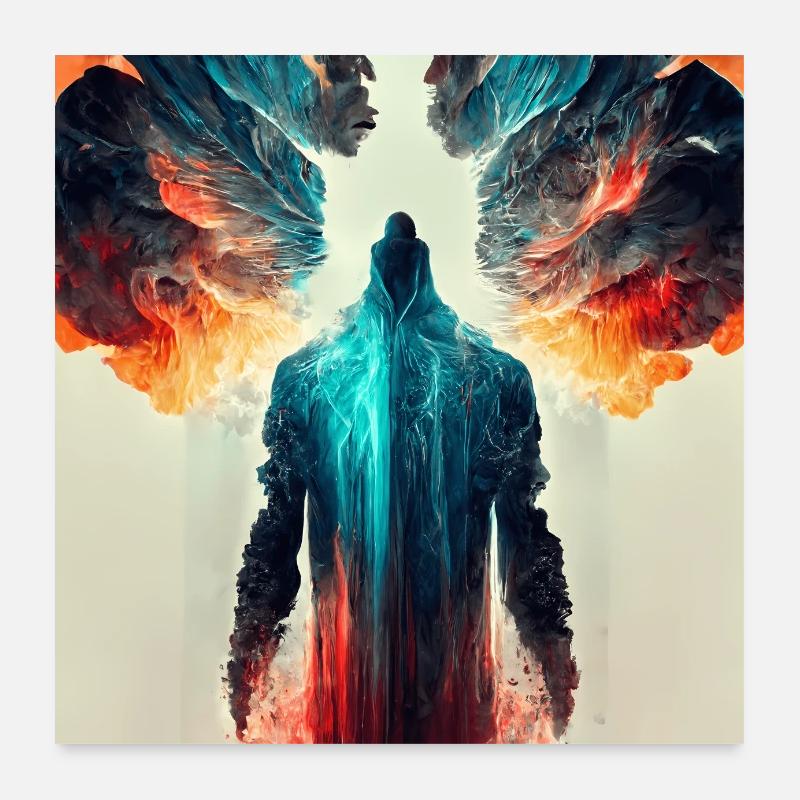 Silhouette einer Person kosmischem Licht Schein Poster 60x60 cm