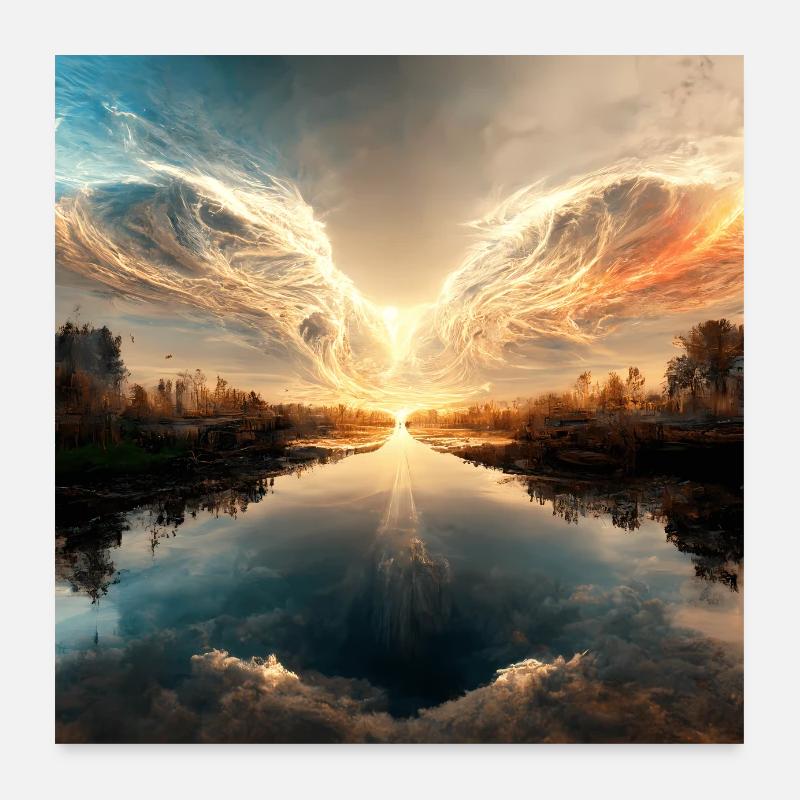 Paysage avec de l’eau et des reflets du soleil Poster 60 x 60 cm