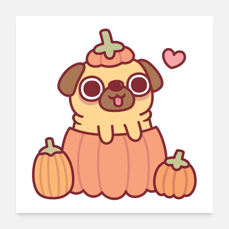 Cute Pug In Pumpkin Poster 24" x 24" (60x60 cm)