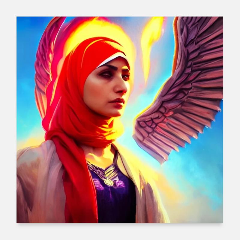 Kopftuch Mädchen mit Engelsflügeln Kunst Poster 60x60 cm