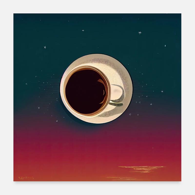 Café et lune - art créatif Poster 60 x 60 cm