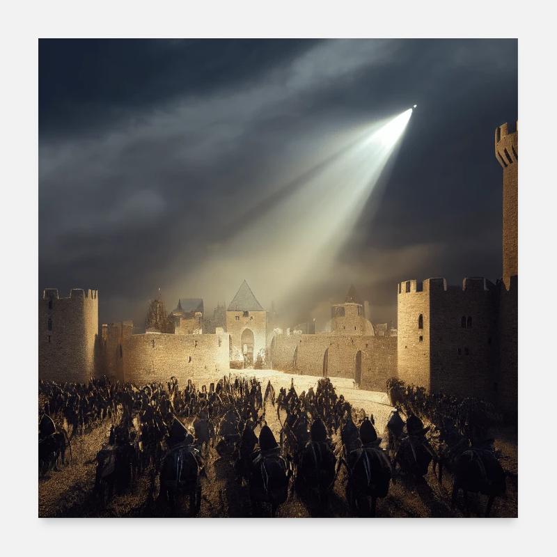 Château médiéval avec armée version 1 Poster 60 x 60 cm