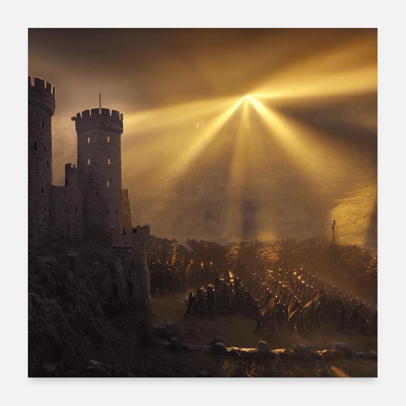 Mittelalterliches Schloss mit Armee Version 3 Poster 60x60 cm