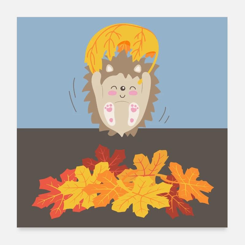 Hérisson tendre à feuilles Poster 60 x 60 cm