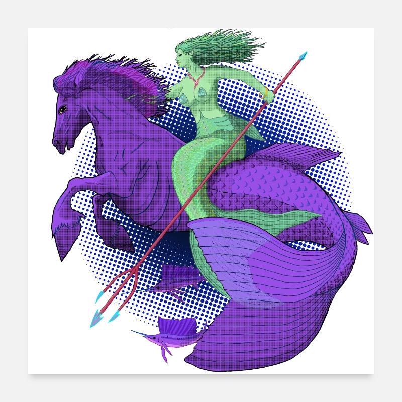 Nixe reitet auf Wasserpferd - DIGITAL COLOR Poster 60x60 cm