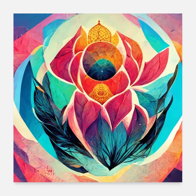 Bunte Mandala Blume Version 4 Poster 60x60 cm