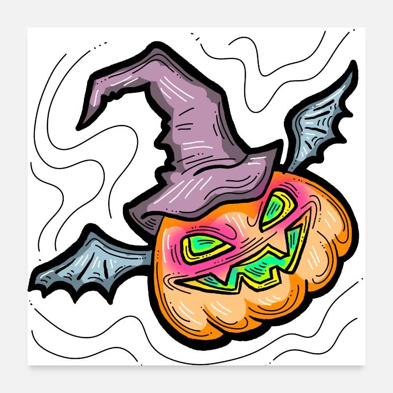 Effrayant Halloween citrouille monstre tête de visage. Poster 60 x 60 cm