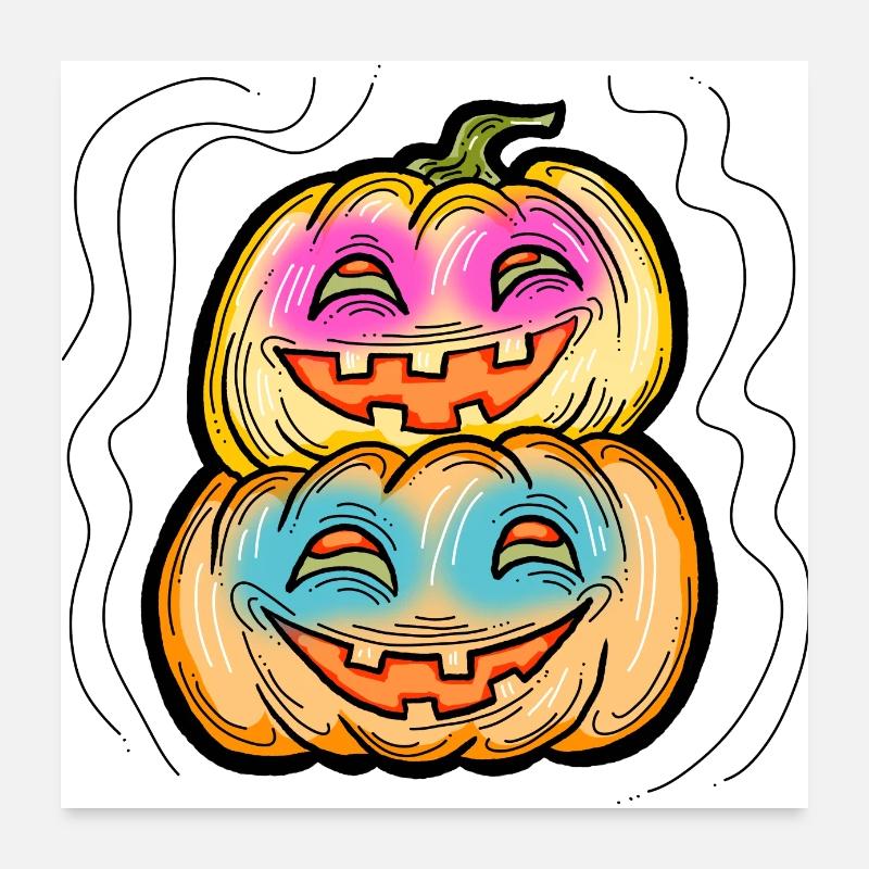 Scary Halloween pumpkin monster face head. Poster 24" x 24" (60x60 cm)