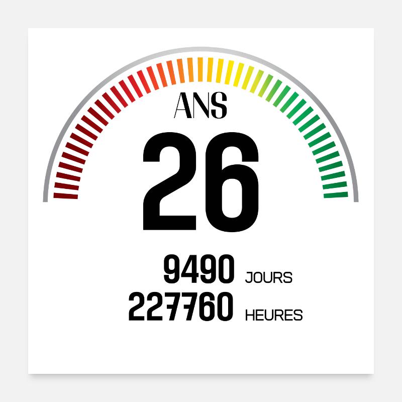 Anniversaire 26 ans Compteur Poster 60 x 60 cm