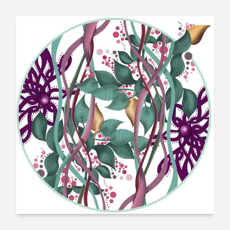 Muster Kreis mit Blättern und Punkten Poster 60x60 cm