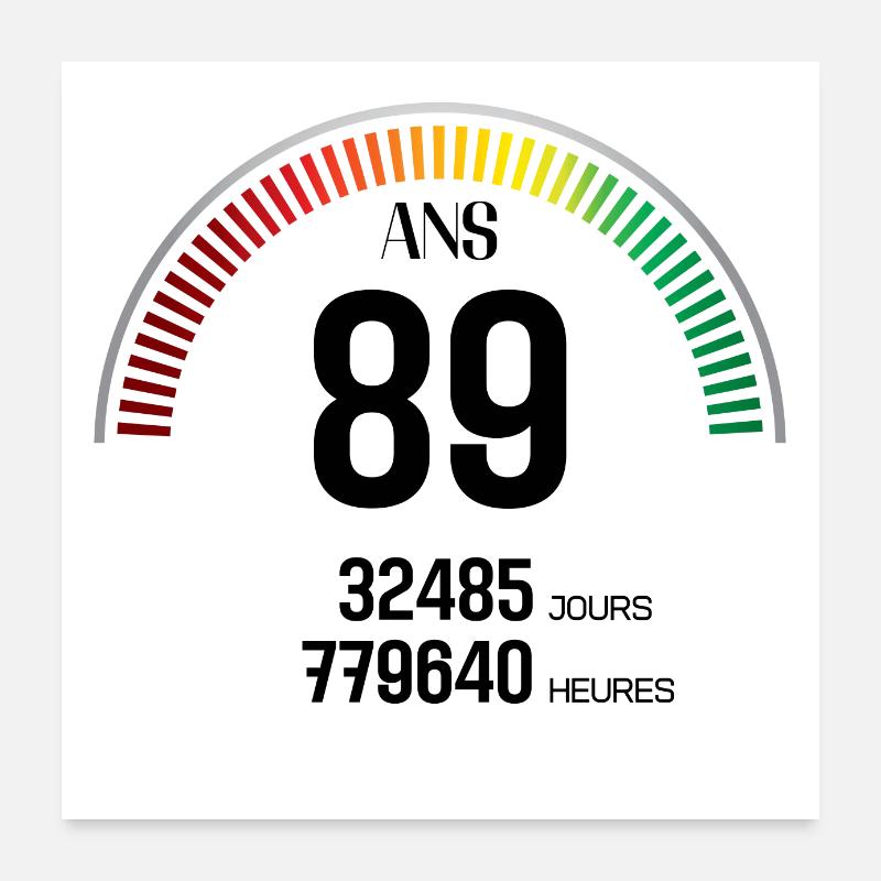 Anniversaire 89 ans Compteur Poster 60 x 60 cm
