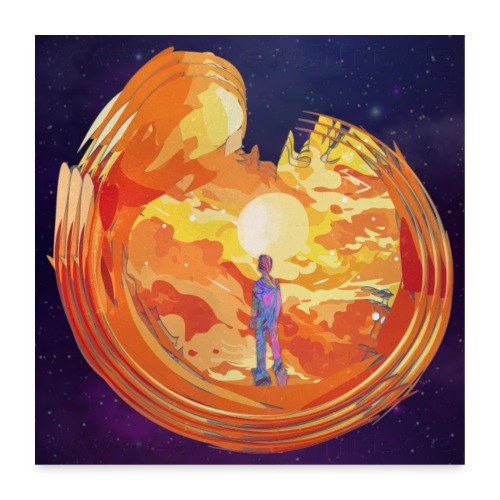 Mann / Person / Mensch im Feuerball - Universum - Poster 60x60 cm