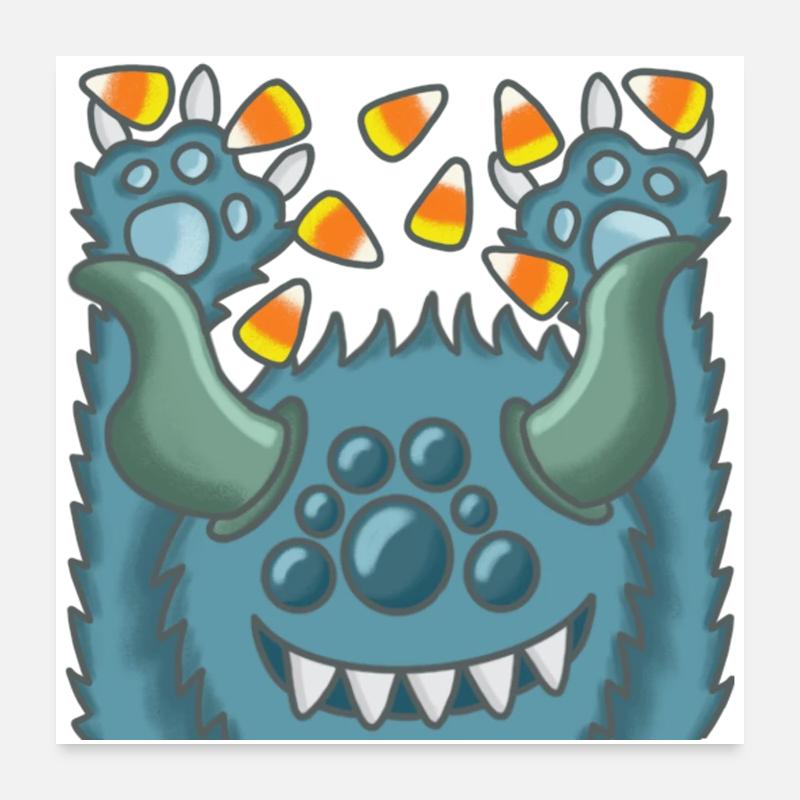 fröhliches flauschiges Monster Poster 60x60 cm