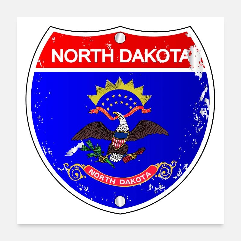 North Dakota Flag Icons As Interstate Sign Poster 24" x 24" (60x60 cm)
