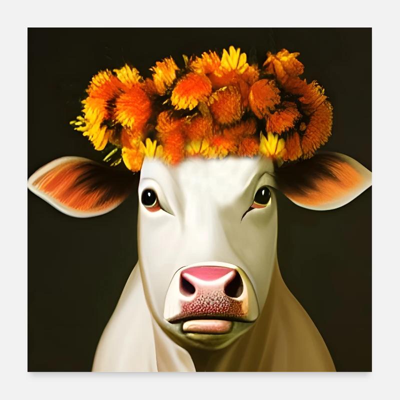 La vache aux fleurs d'automne Poster 60 x 60 cm