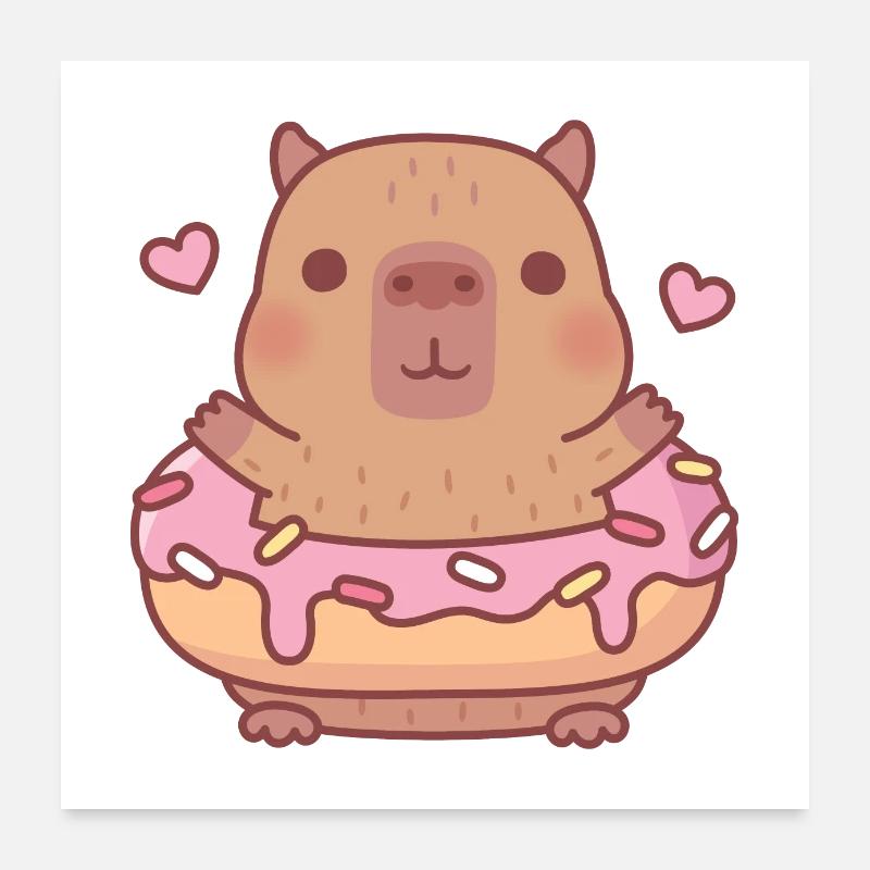 Mignon Capybara avec beignet Poster 60 x 60 cm
