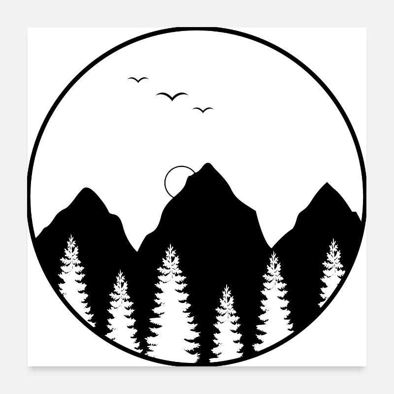 Landschaft in geometrischer runder Form Poster 60x60 cm