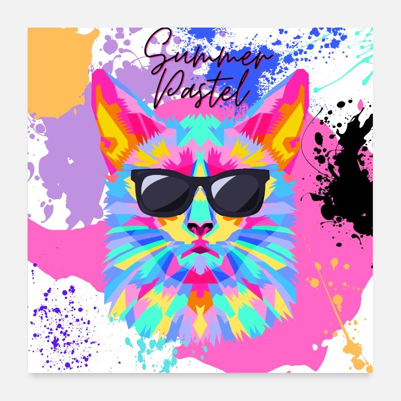 Summer Pastel chat multicouleurs Poster 60 x 60 cm