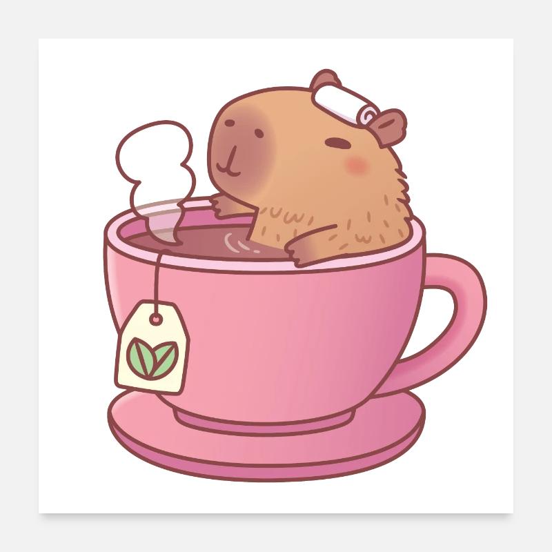 Süßes Capybara zum Entspannen mit Tee Poster 60x60 cm