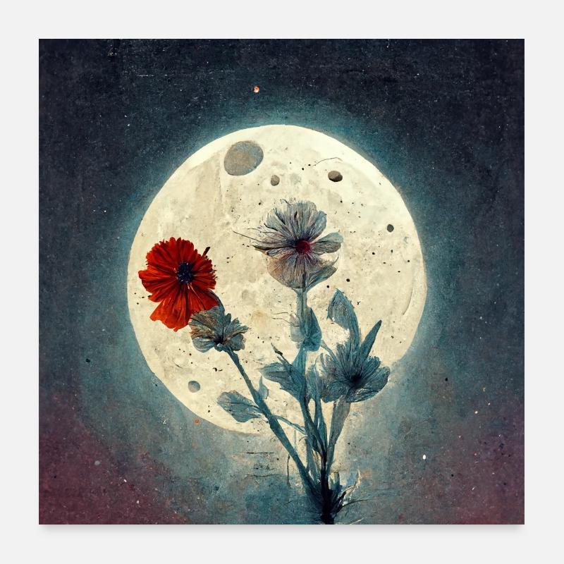 Fleurs avant la pleine lune Poster 60 x 60 cm