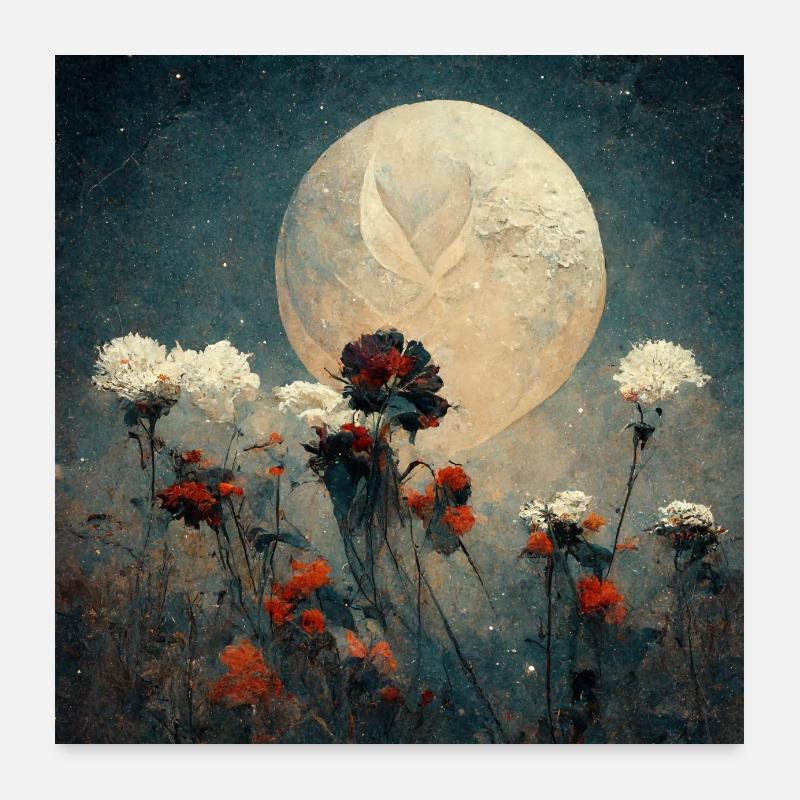Flowers before the full moon Poster 24" x 24" (60x60 cm)