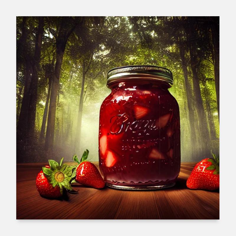 Strawberry jam jar in the forest - Poster 24" x 24" (60x60 cm) - white