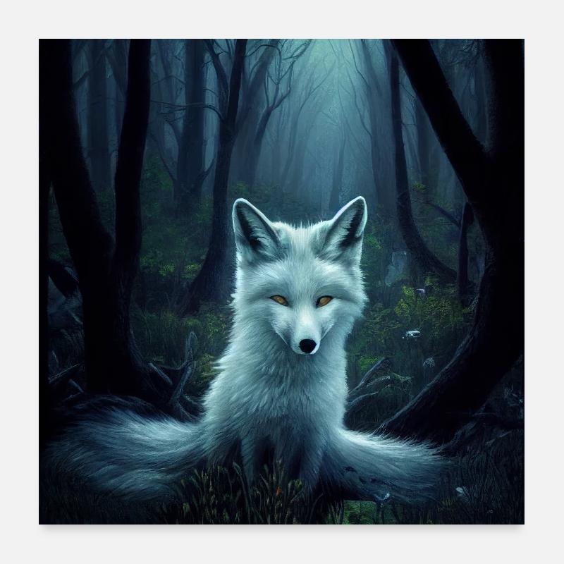 Weißer Fuchs im Wald Poster 60x60 cm