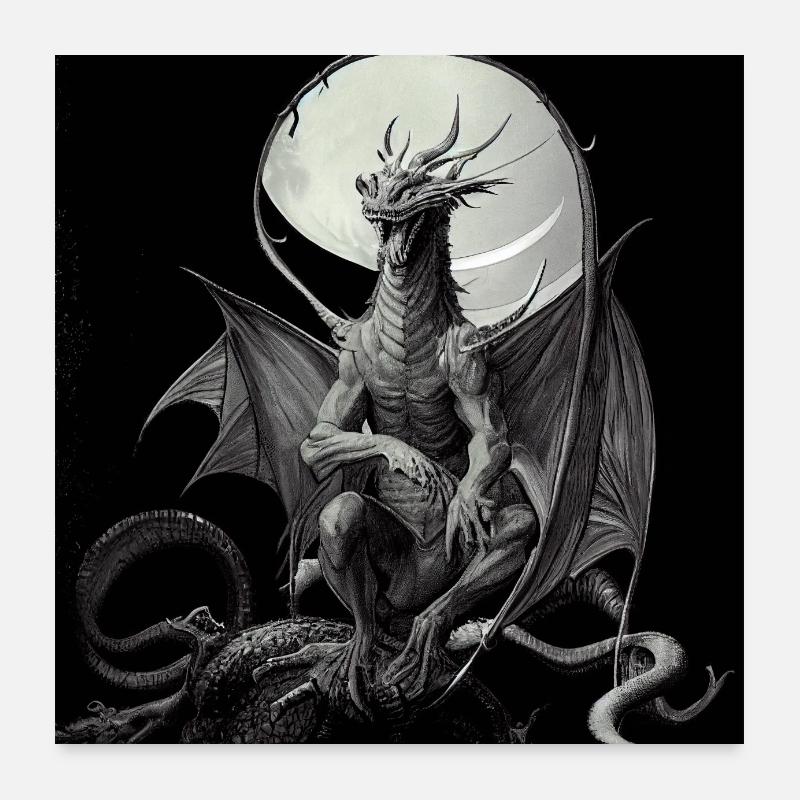 Dragon Poster Black and White Poster 24" x 24" (60x60 cm)