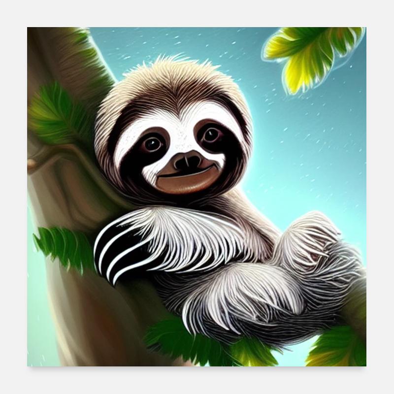 Affiche de paresseux mignon sur un arbre Poster 60 x 60 cm